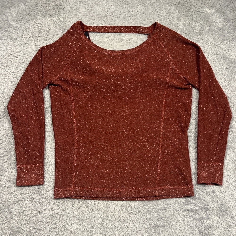 a.n.a Knit Top Cowl Back Metallic Shimmer Rust Orange Women Small‎